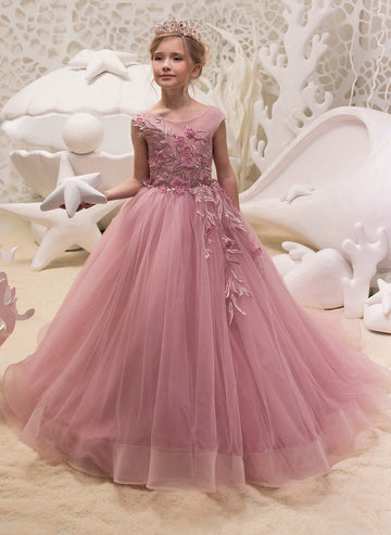 Lace Salmon Flower Girl Dress BDCHK035