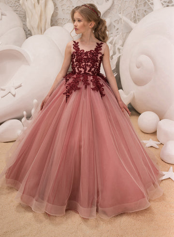 Lace Salmon Kids Prom Dress BDCHK041