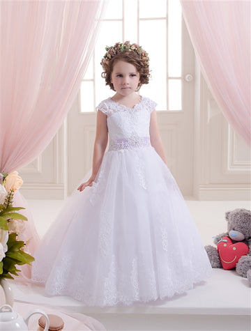 Tulle , Lace Princess Flower Girl Dress BDCHK151