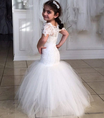 Lace Trumpet/Mermaid Short Sleeve Flower Girl Dress BDFGD350