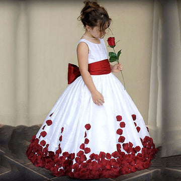 Wine Red Flower Girl Dress with Bows BDFGD449