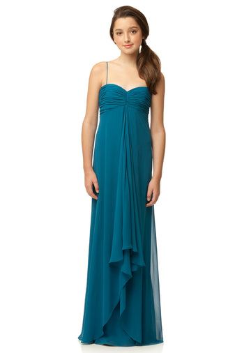 Ink Blue Chiffon Floor-length A-line Sweetheart Sleeveless Junior Bridesmaid Dress(UKJBD03-024)