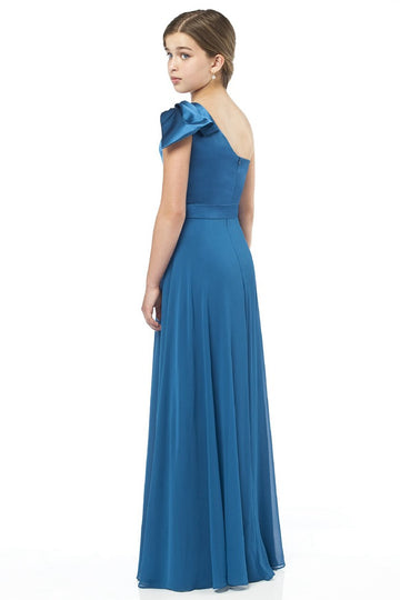 Ocean-Blue One Shoulder Floor-length Junior Bridesmaid Dress(UKJBD03-017)