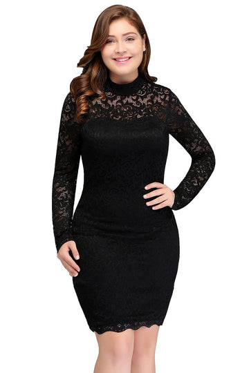 Black Short/Mini Long Sleeve Plus Size Bridesmaid Dress BPPBD003