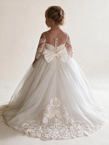 Long Sleeve Lace Flower Girl Dress BDACH003