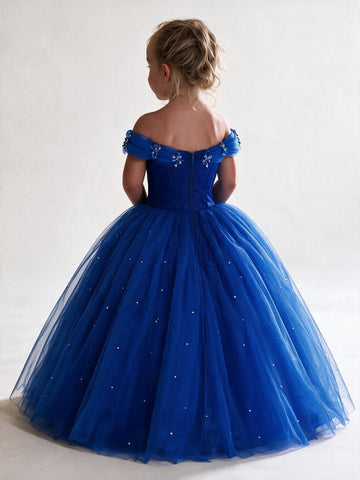 Off The Shoulder Short Sleeve Flower Girl Dress(BDACH037)