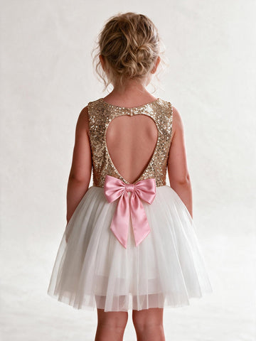 Short Gold Sequins Flower Girl Dress ACH090