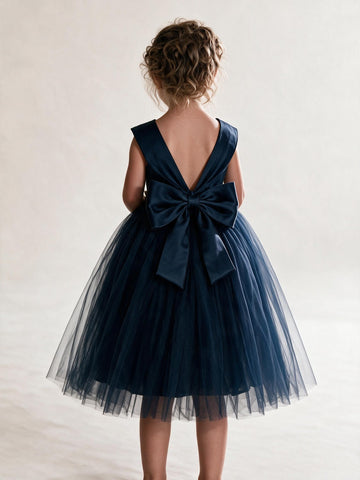 Navy Blue Tulle Flower Girl Dress ACH094