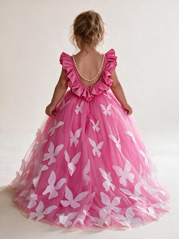 Butterflies Pink Toddler Ball Gown Flower Girl Dress ACH162