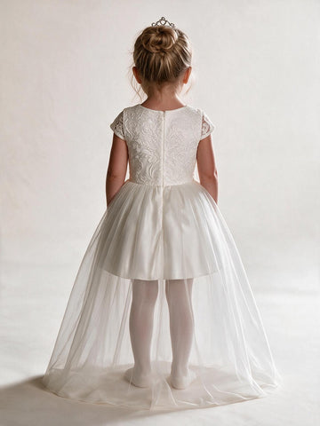 White Cap Sleeve Flower Girl Dress ACH166