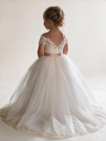 Off-the-shoulder Tulle Flower Girl Dress ACH168