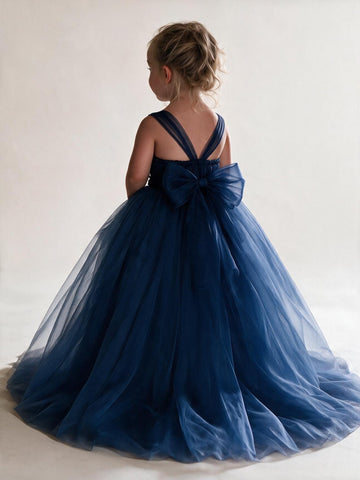 Dark Blue Tulle Toddler Ball Gown Flower Girl Dress ACH181