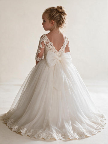 Long Sleeve White Ball Gown Flower Girl Dress ACH183