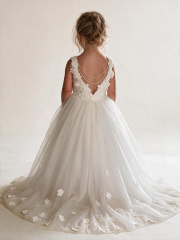 White A-line Flower Girl Dress With Handmade Flower ACH187