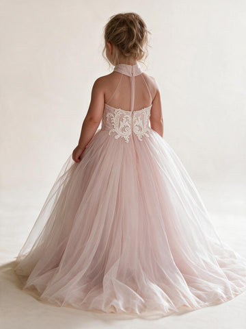 Halter Neck Pink Flower Girl Dress ACH190