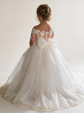 Long Sleeve Long Ball Gown Lace Flower Girl Dress ACH191