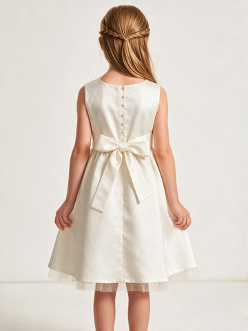 Simple Satin White A-line Flower Girl Dress ACH193
