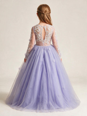 Lavender Long Sleeves Flower Girl Dress ACH199