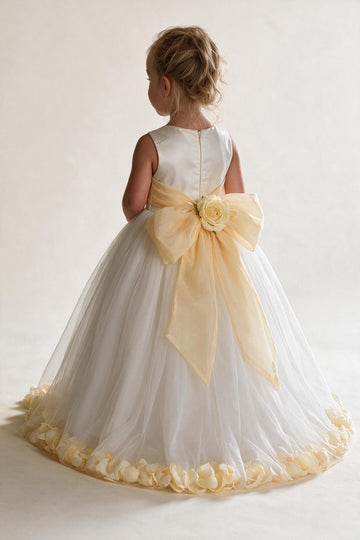 Satin Toddler Tea Length Flower Girl Dress With Bow ACH226