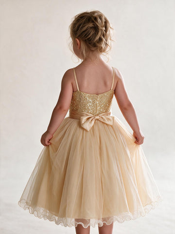 Gold Sequins Strap Toddler Flower Girl Dress ACH227