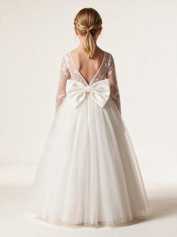 Tulle Flower Girl Dress with Bow(AHC068)