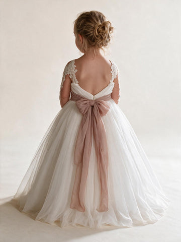 Cute Baby Tolddler White Flower Girl Dress with Sash BCH009