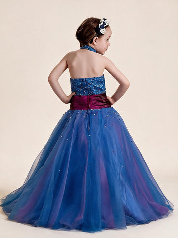 Royal Blue Beading Halter Baby Tolddler Pageant Dresses BCH011