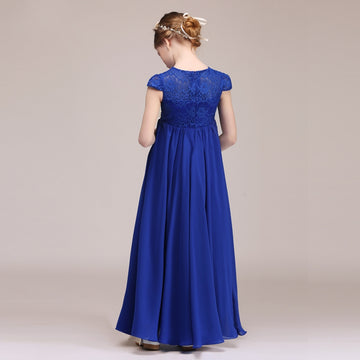 Royal Blue Lace Chiffon Kids Girl Cap Sleeve Wedding Party Dress BCH026