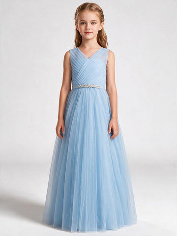 A Line V-neck Tulle Junior Girls Party Dress BDBCH067