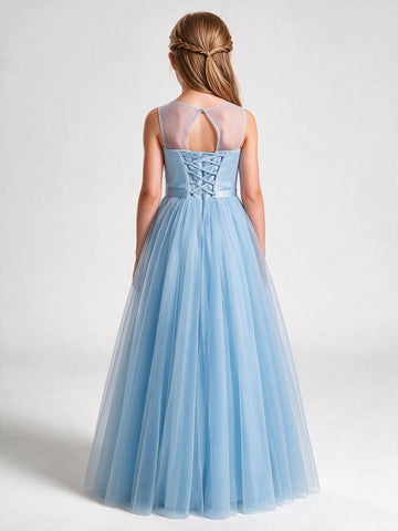 A Line V-neck Tulle Junior Girls Party Dress BDBCH067