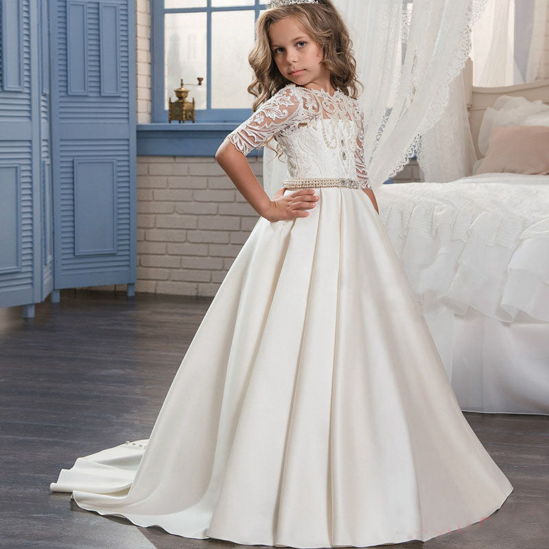 Princess Half Sleeve Kids Communion Dress for Girls With Lace CH0136