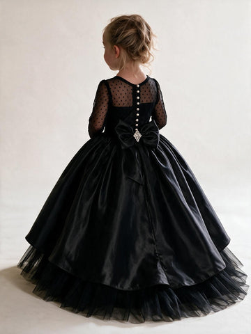 Long Sleeve Baby Girl Black Flower Girl Dress BDCH0151