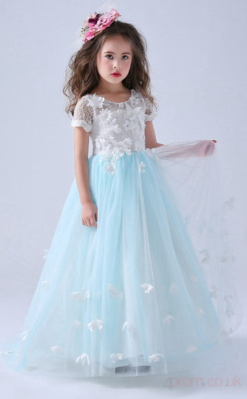 A-line Jewel Sky Blue Kids Girls Dress CH0156
