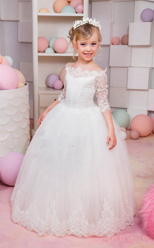Princess Half Sleeve White Kids Girls Party Dress CH0163