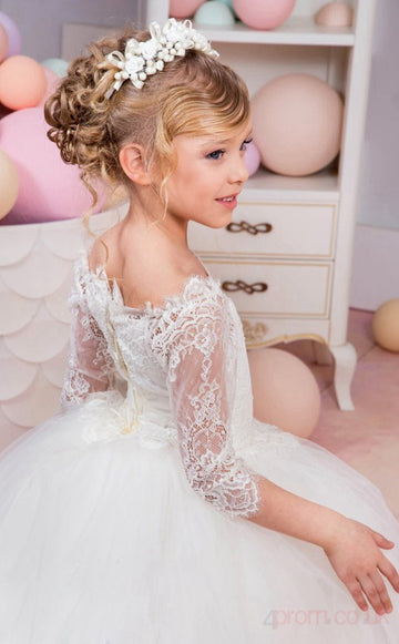 Princess Half Sleeve White Kids Girls Party Dress CH0163