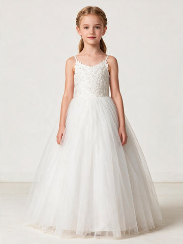 Straps White Tulle Toddler Flower Girl Dress CHK073