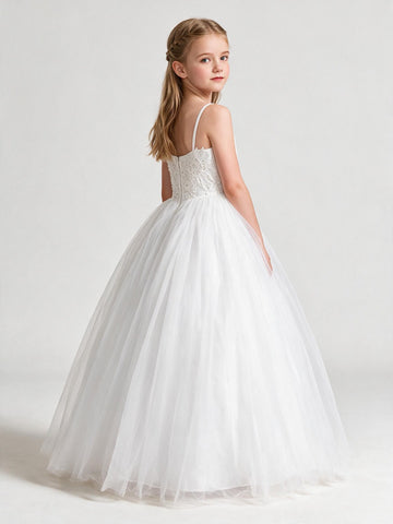 Straps White Tulle Toddler Flower Girl Dress CHK073
