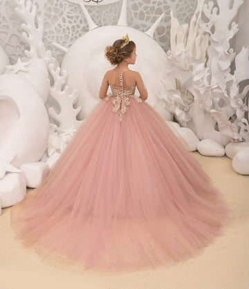 Pink Girl's Pageant Ball Gown Kids Prom Dress CHK188