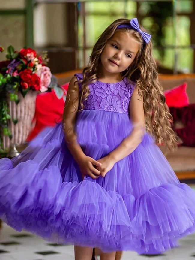 Short Purple Ball Gown Kids Party Dress CHK217