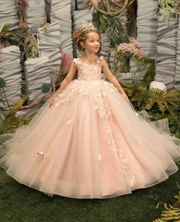 Pink Ball Gowns For 12 Year Olds Butterfly Lace Appliques Pink Kids Pageant Pary Dress CHK220 Pink Ball Gowns For 12 Year Olds Butterfly Lace Appliques Pink Kids Pageant Pary Dress CHK220