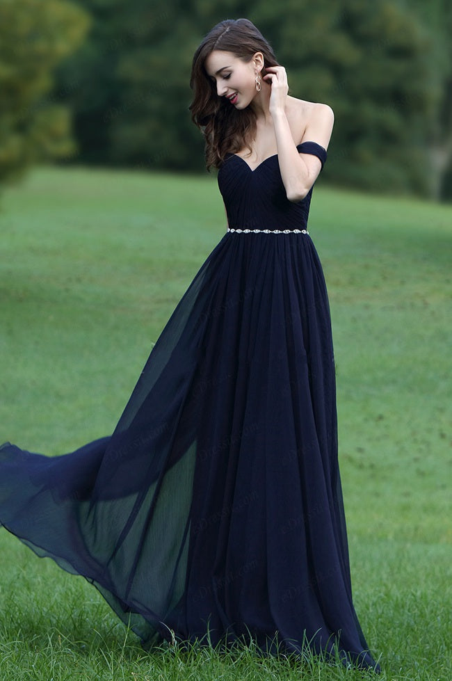 EBD003 Sweetheart Long Navy Blue Wedding Formal Dress