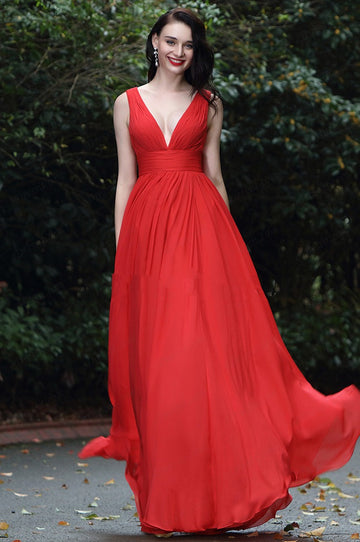 EBD007 V-neck Red Wedding Formal Dress