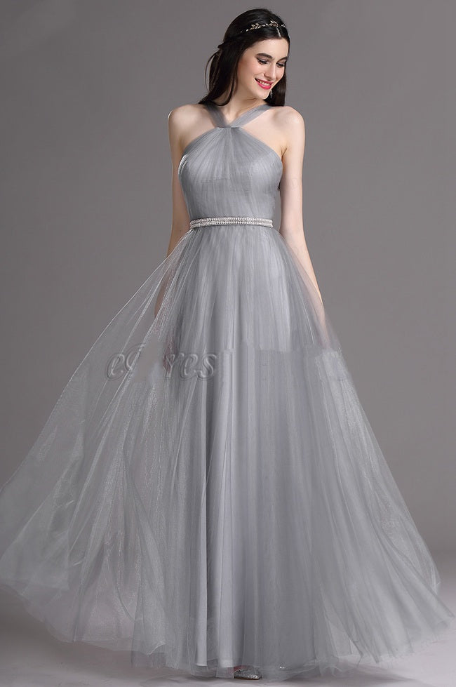 EBD017 Halter Silver Gray Wedding Formal Dress