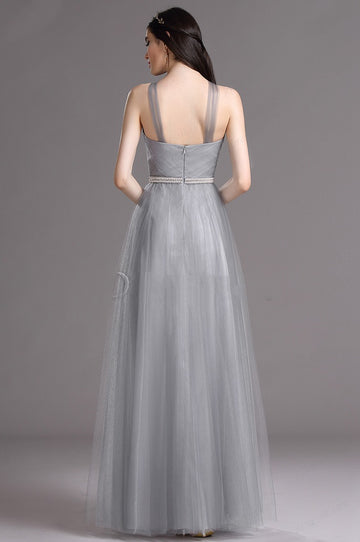 EBD017 Halter Silver Gray Wedding Formal Dress