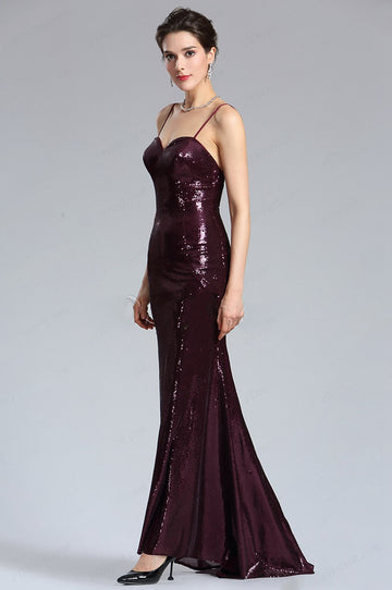 EBD024 Sequined Straps Grape Evening Formal Dress