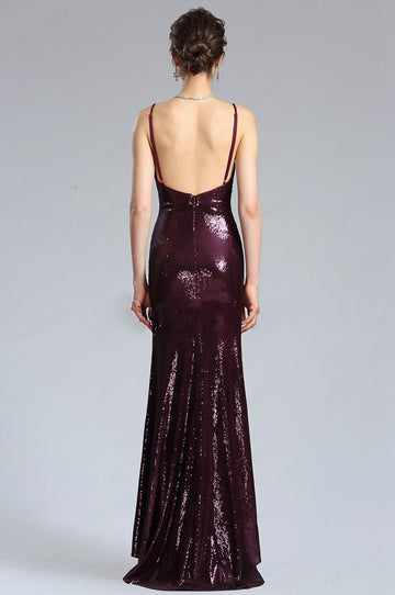 EBD024 Sequined Straps Grape Evening Formal Dress