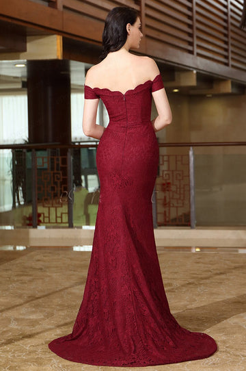 EBD028 Off The Shoulder Dark Burgundy Evening Formal Dress