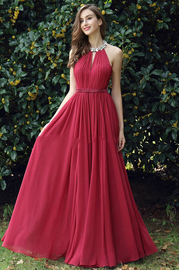 EBD029 Halter Burgundy Evening Formal Dress