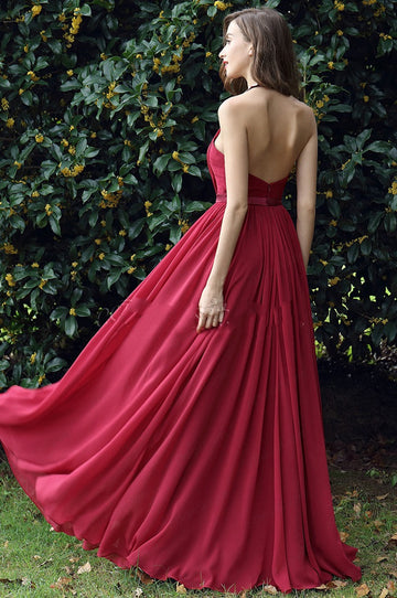 EBD029 Halter Burgundy Evening Formal Dress