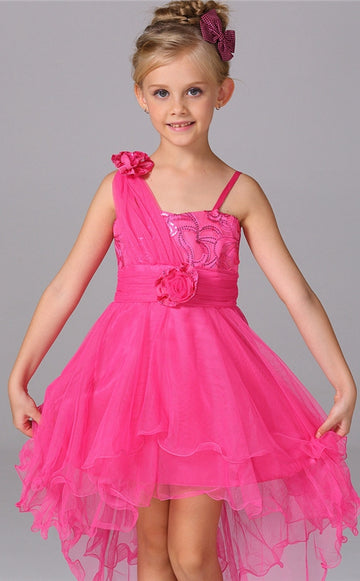 Fuchsia Tulle Princess One Shoulder Children's Prom Dress FGD267